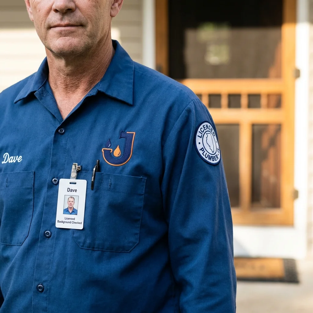 Licensed plumber showing ID badge in Montgomery Village, MD