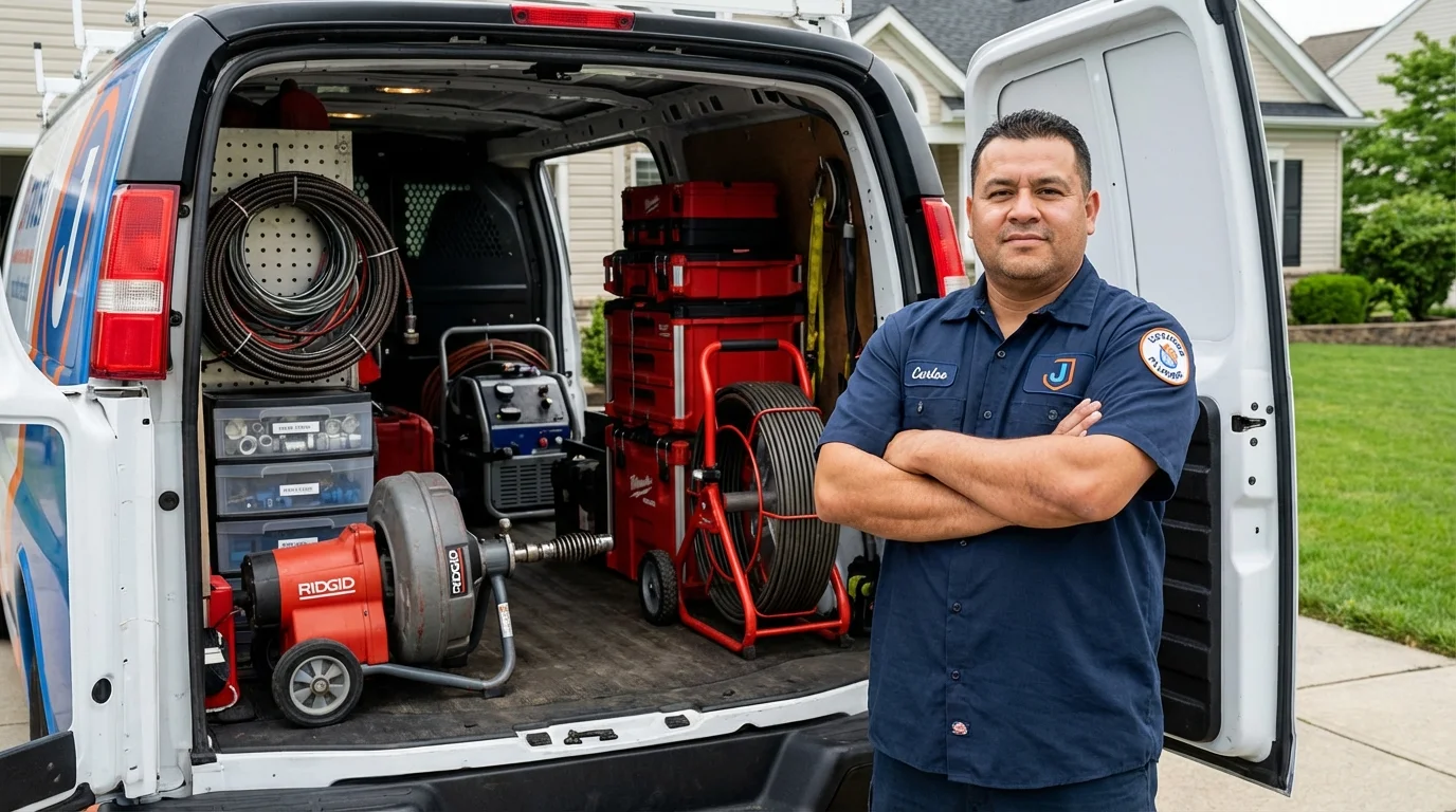 Professional drain cleaning equipment and Johns Plumbing LLC plumber in Montgomery Village
