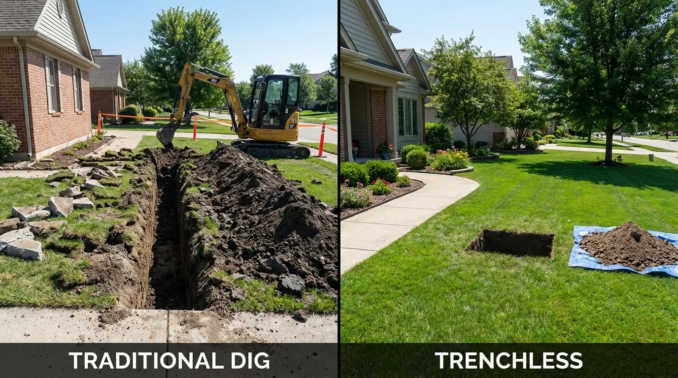 Trenchless sewer repair with minimal yard damage versus traditional excavation in Montgomery Village, MD